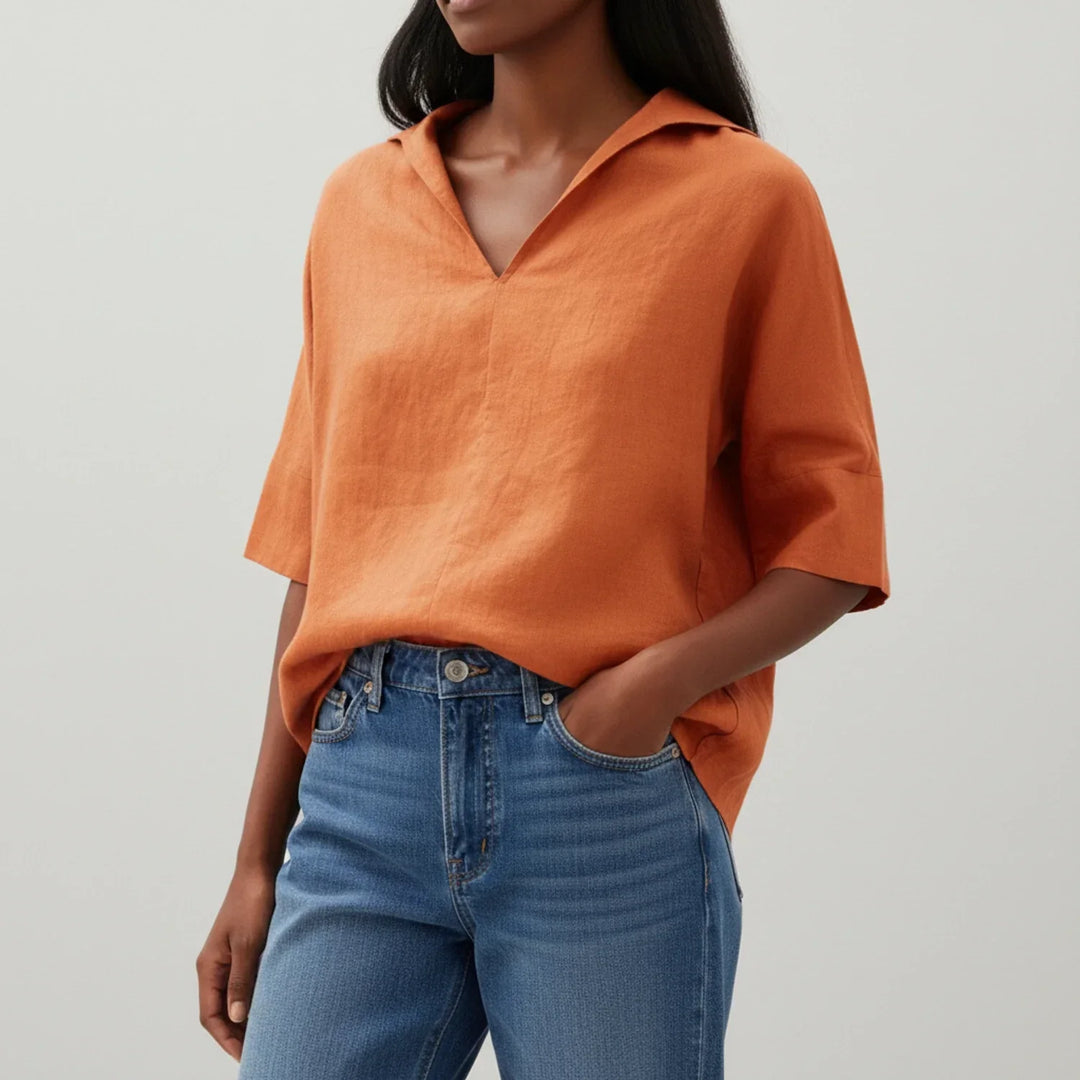 Blouse Femme Coupe Décontractée – Tissu Léger Manches Courtes