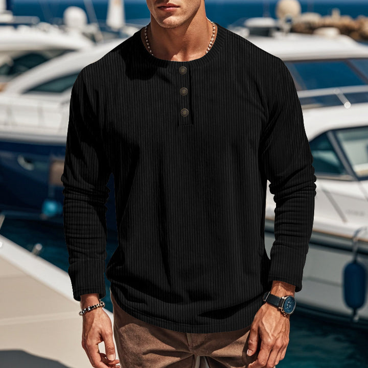 Herren-Hemd im Henley-Stil aus geripptem Baumwollcord - Schmale Passform