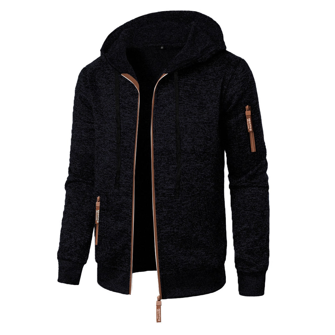 Herren-Pullover mit Kapuze und Reißverschluss – Gerader Schnitt, Strickwaren-Finish