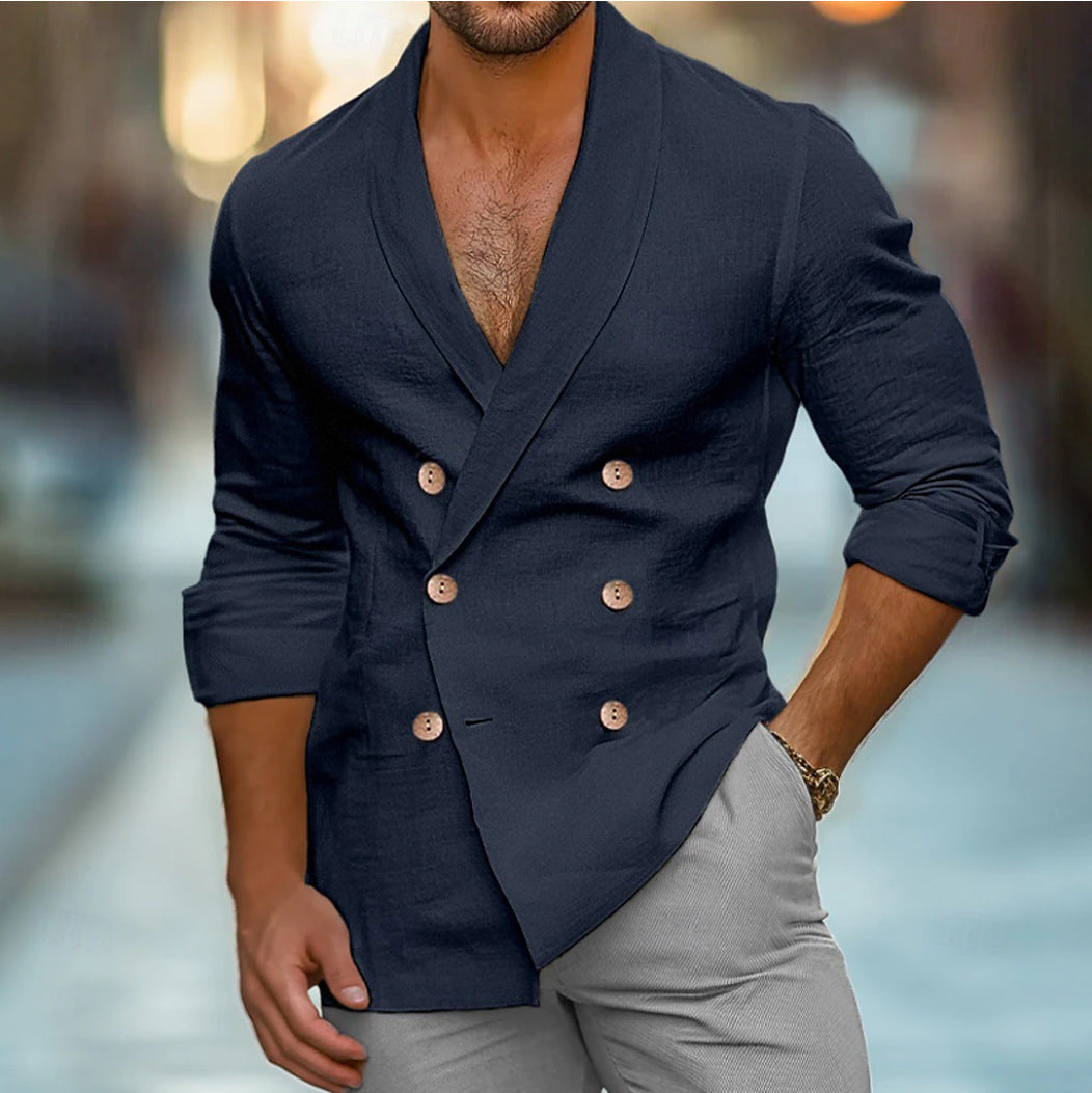 Blazer Homme Double Boutonnage – Col Polo, Coupe Décontractée