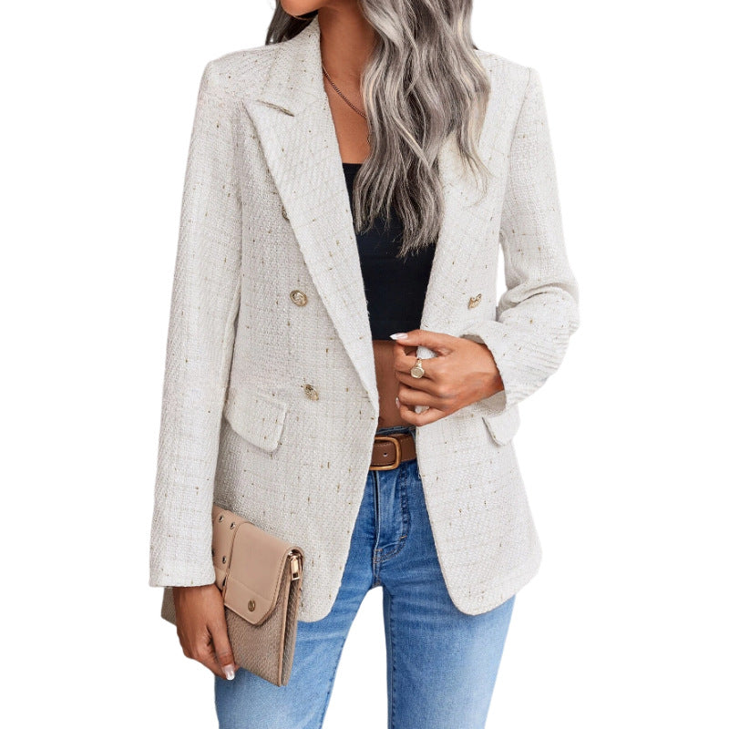 Blazer Femme en Tweed – Coupe Structurée à Double Boutonnage