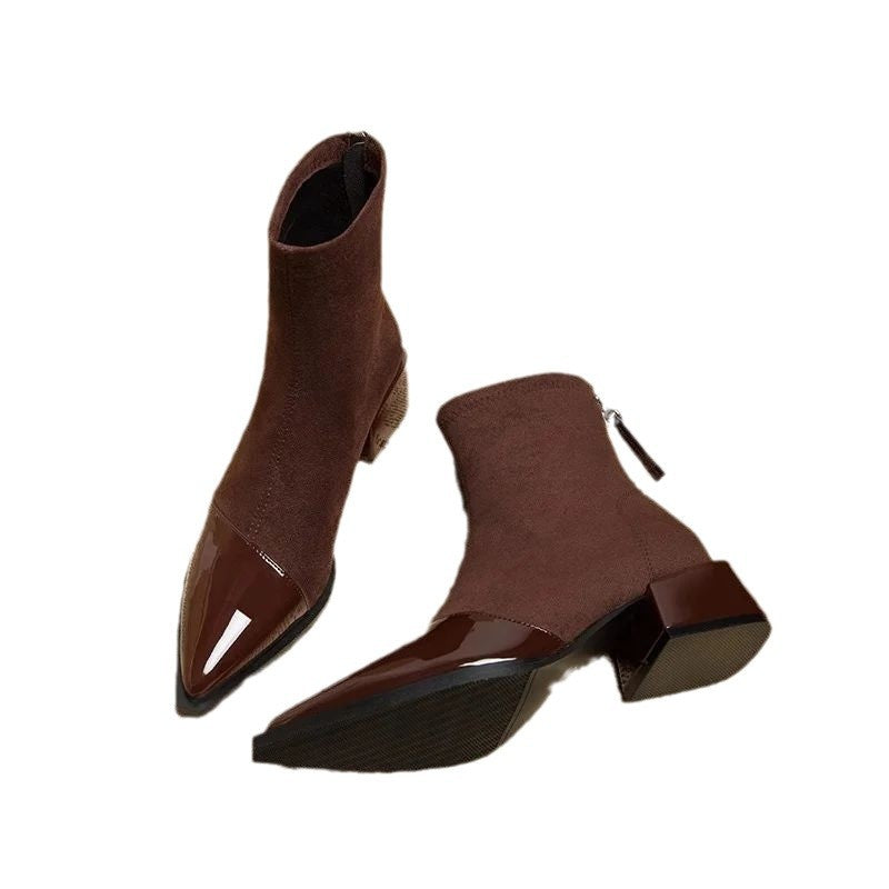 Bottines Femme à Talon Large – Bout Pointu Tige Basse