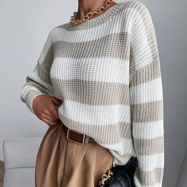 Damen-Pullover mit gestrickten Streifen – Lässige Loose-Passform