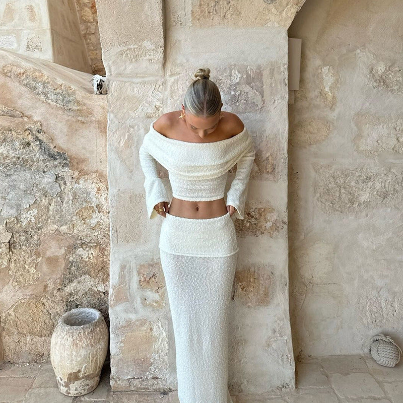 Damen-Tailleur-Set mit hoch tailliertem Rock – strukturiertes Oberteil und schlichter Rock