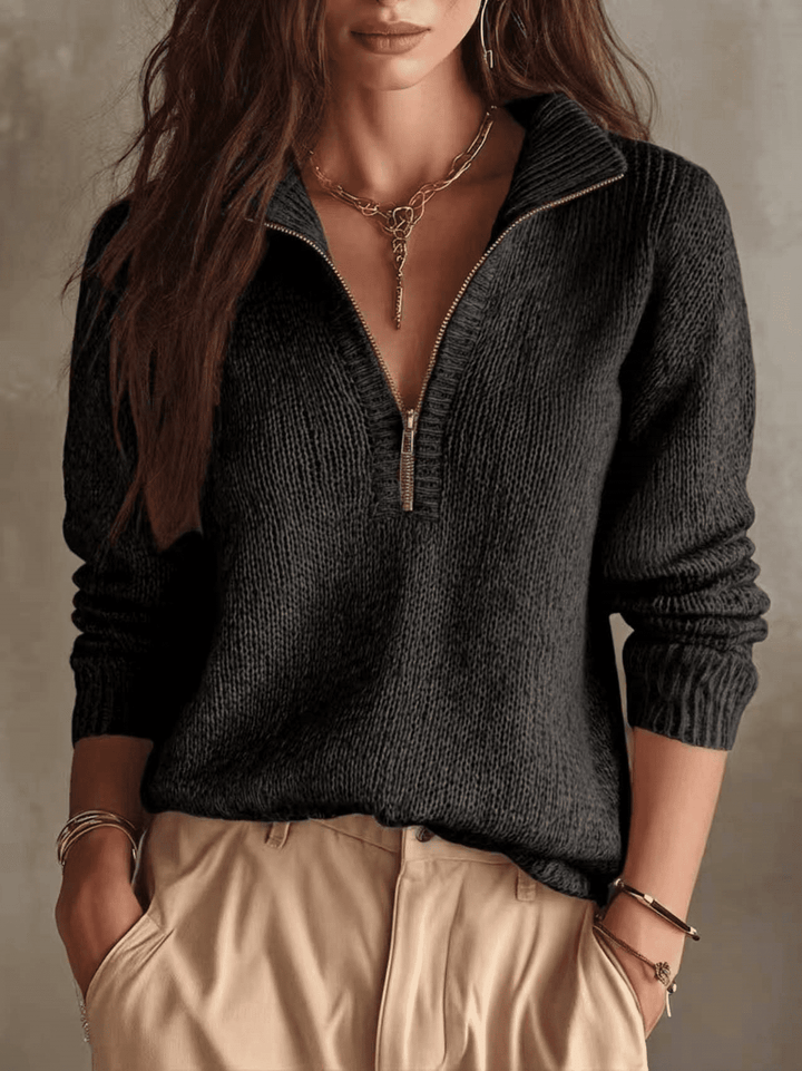 Damen-Pullover mit Stehkragen und Reißverschluss – Lässiger Strickwaren-Schnitt
