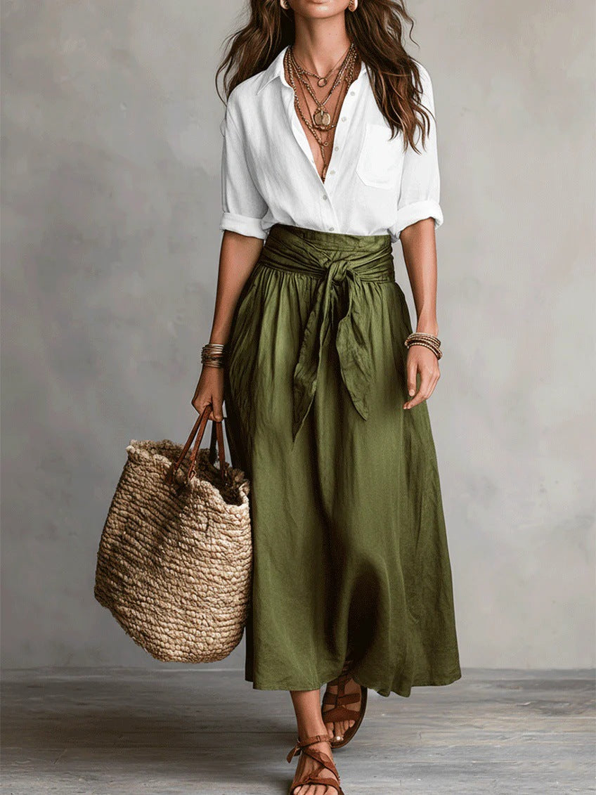 Ensemble Deux Pièces Femme – Chemise Manches Longues et Jupe Droite