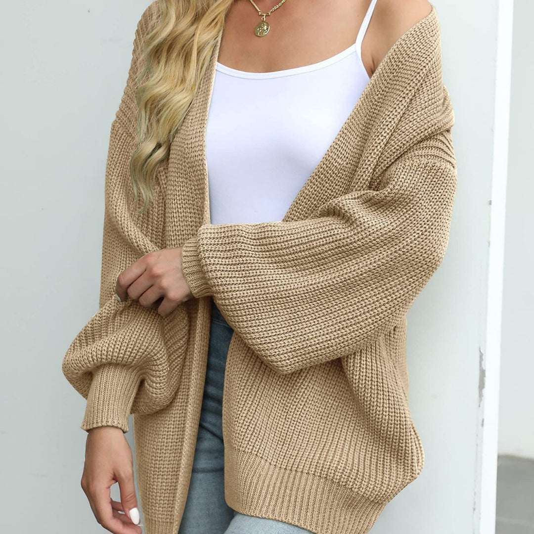 Cardigan Femme Maille Épaisse – Manches Lanterne Décontractées