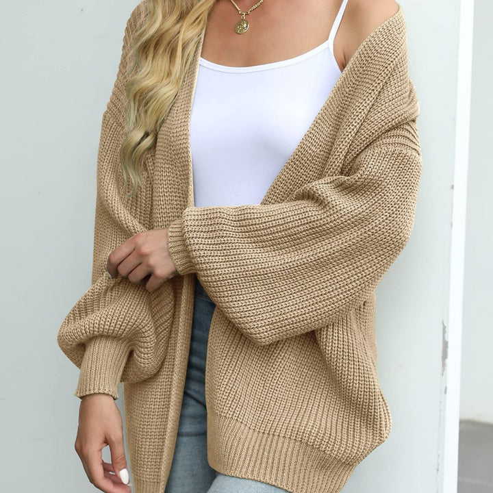 Cardigan Femme Maille Épaisse – Manches Lanterne Décontractées
