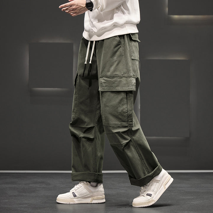 Weite Herren-Cargohose – Leichter, strukturierter Stoff mit elastischem Bund