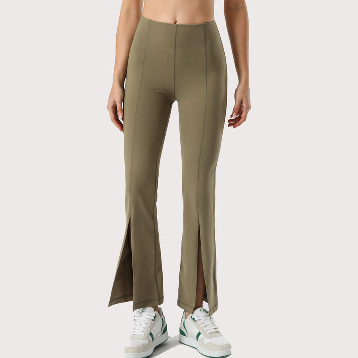 Pantalon Yoga Femme Taille Haute Évasé – Fente Latérale Galbante