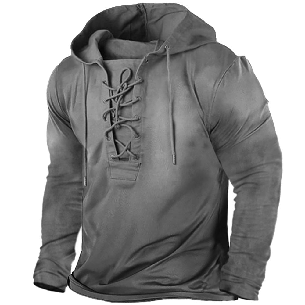 Herren-T-Shirt mit Kapuze und Schnürung – Langarm, lässiger Schnitt