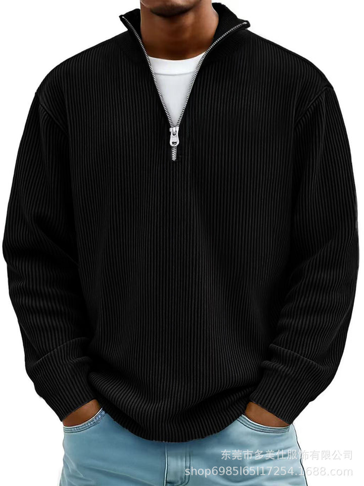 Sweater til herrer med lynlås og høj krave – moderne ribeffekt