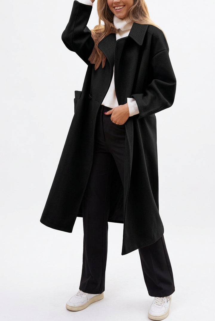 Manteau Long Femme – Coupe Ample Col Tailleur &amp; Boutonnage Élégant