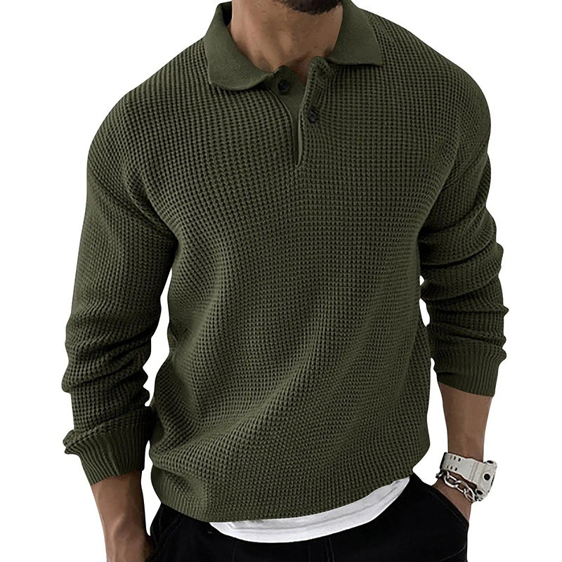 Herenpullover van honingraatbreisel - polokraag, aansluitend model