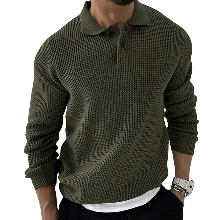 Herenpullover van honingraatbreisel - polokraag, aansluitend model
