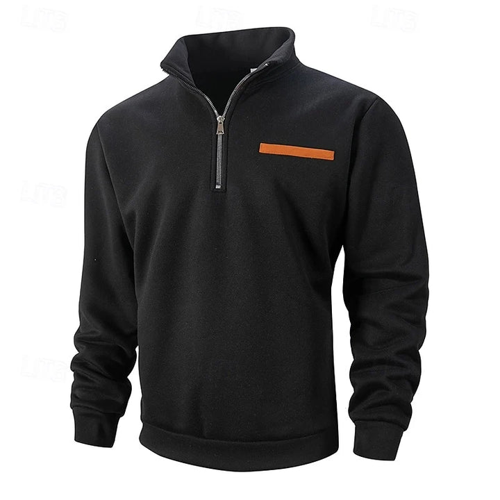Herren-Pullover mit halbem Reißverschluss, Stehkragen und Fleece-Futter – lässige Passform