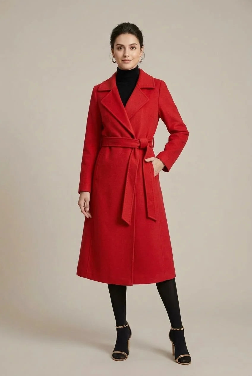 Manteau Long Femme – Coupe Ajustée Ceinturée Élégante