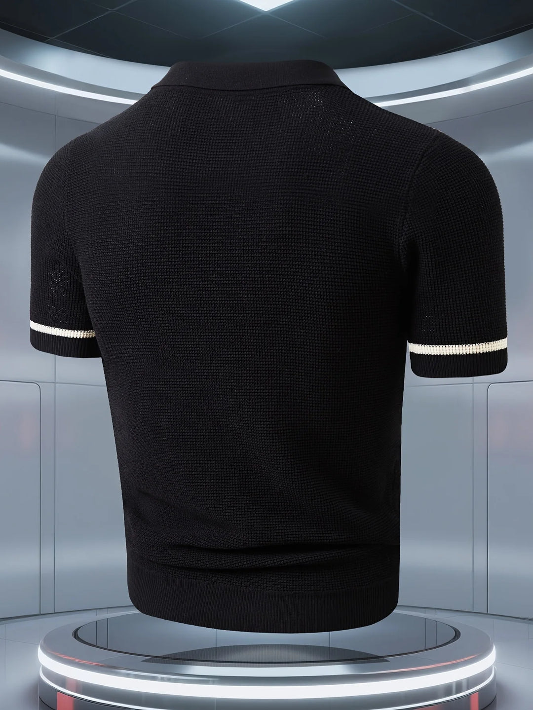 Herren-Poloshirt aus strukturiertem Strick – vertikale Streifen, klassischer Knopfkragen