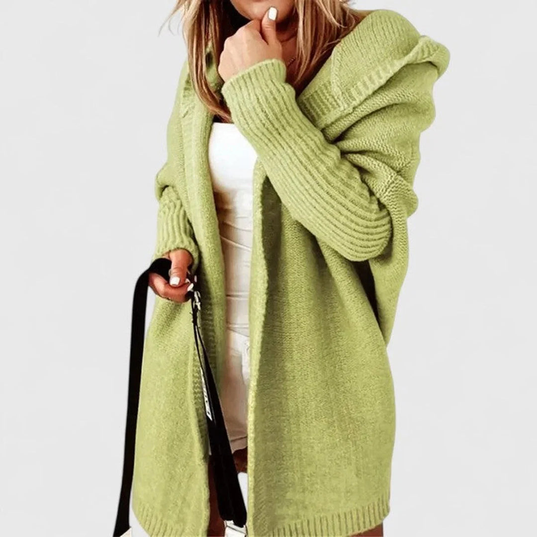 Damen-Woll-Cardigan – Oversize-Schnitt mit Fledermauskapuze
