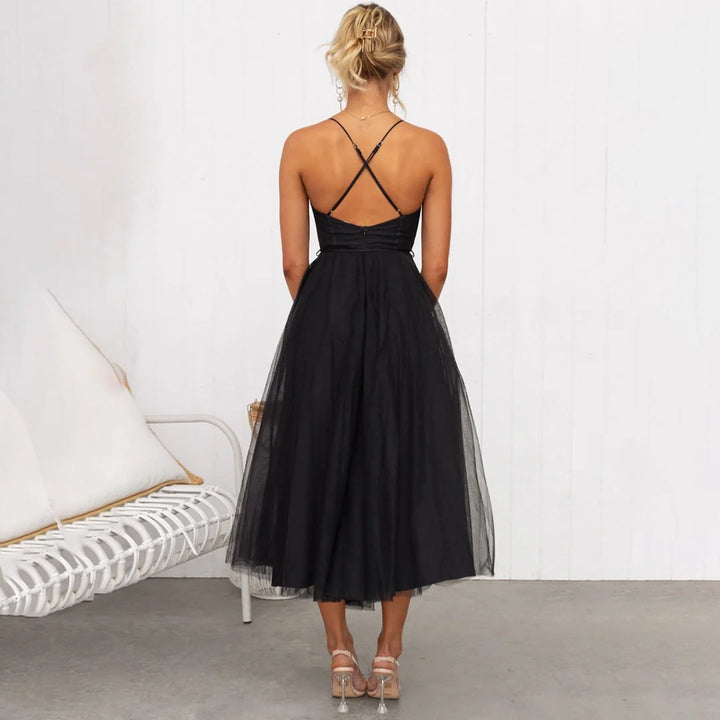Damen-Midikleid aus Tüll – ärmelloser Prinzessinnenschnitt
