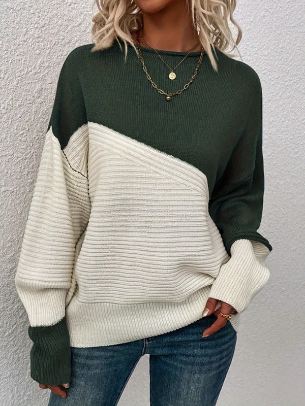 Pull Femme en Maille – Coupe Ample à Blocs de Couleur