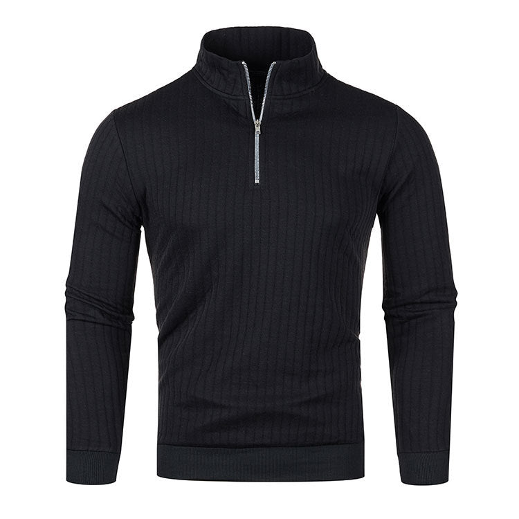 Sweater til herre med lynlås og høj krave – moderne, tætsiddende pasform