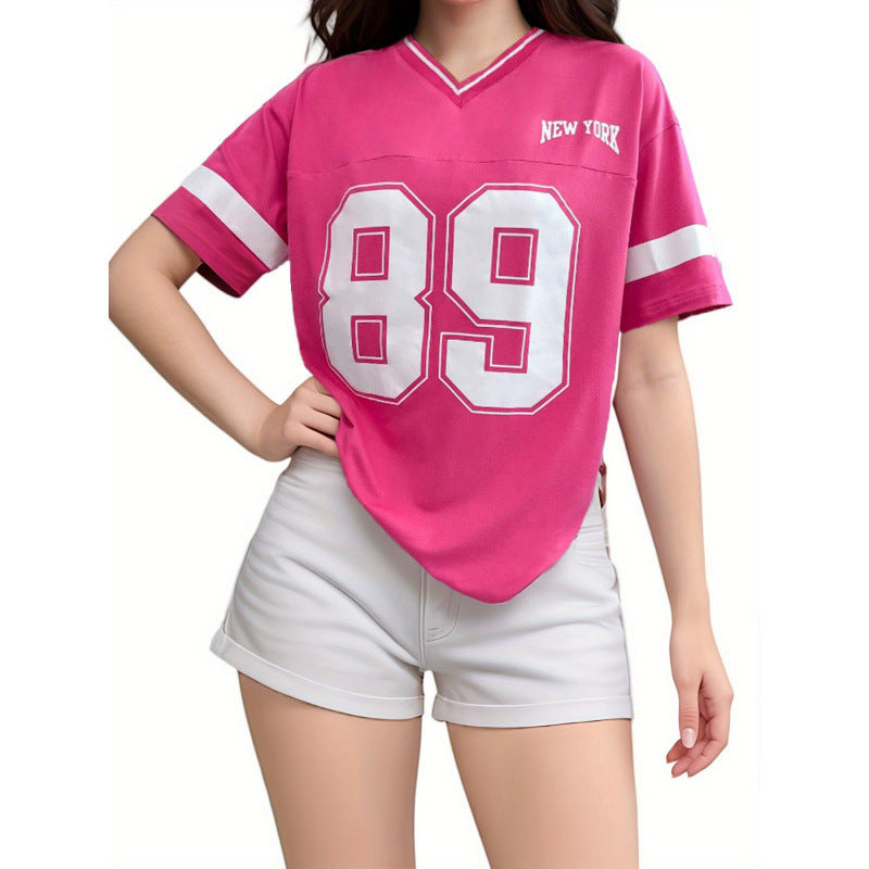 Camicia Donna Casual Larga con Stampa Numero 89 – Stile Varsity