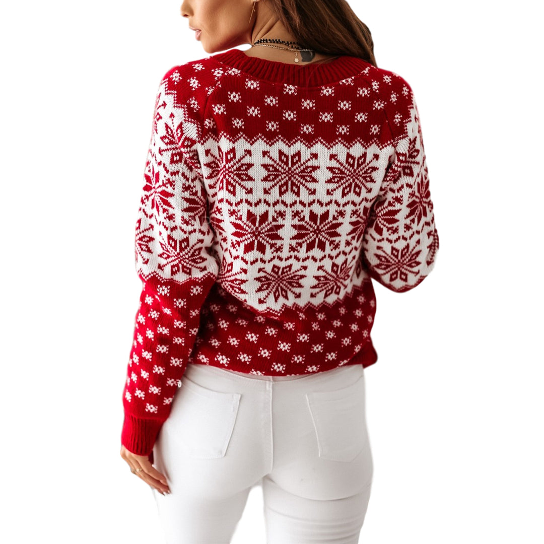Pull Femme Motif Flocon de Neige – Tricot Nordique Classique