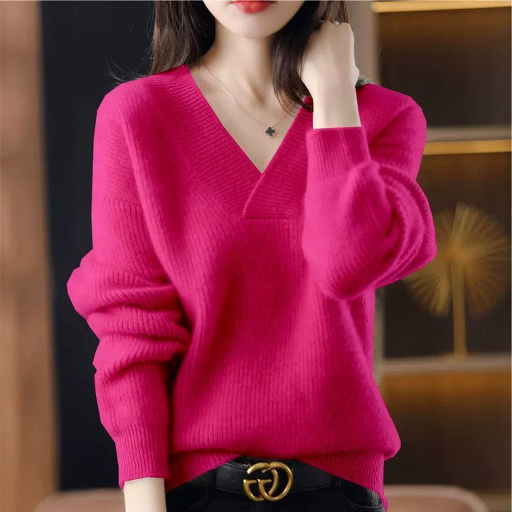 Pull Femme Col V – Maille Souple Finition Côtelée