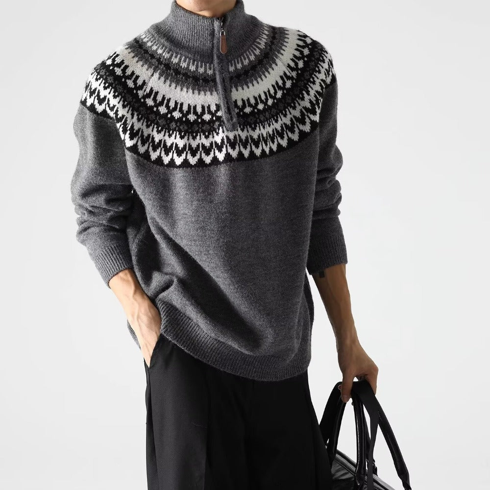 Retro-Herren-Pullover mit Reißverschlusskragen – lässige Strickwaren