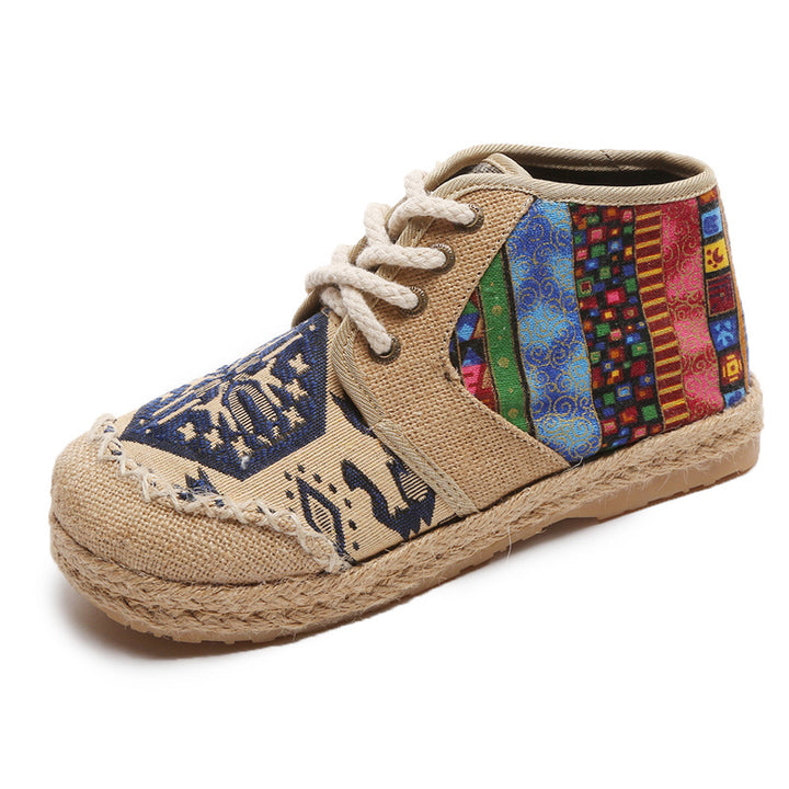 Sneakers voor dames van geborduurd katoenen canvas - Hoog model met etnisch motief