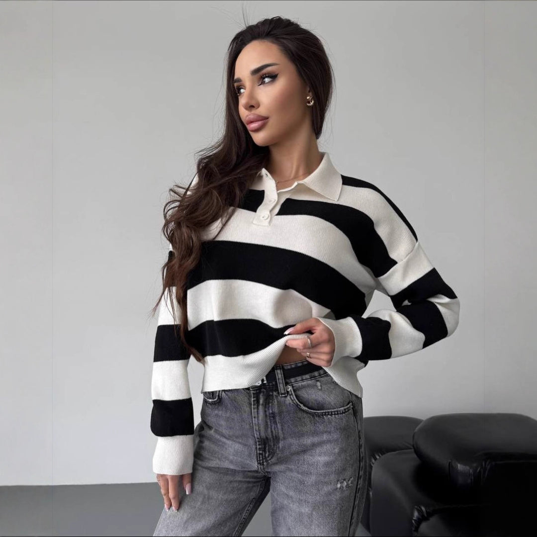 Pull Femme en Maille – Coupe Ample à Bouton Col