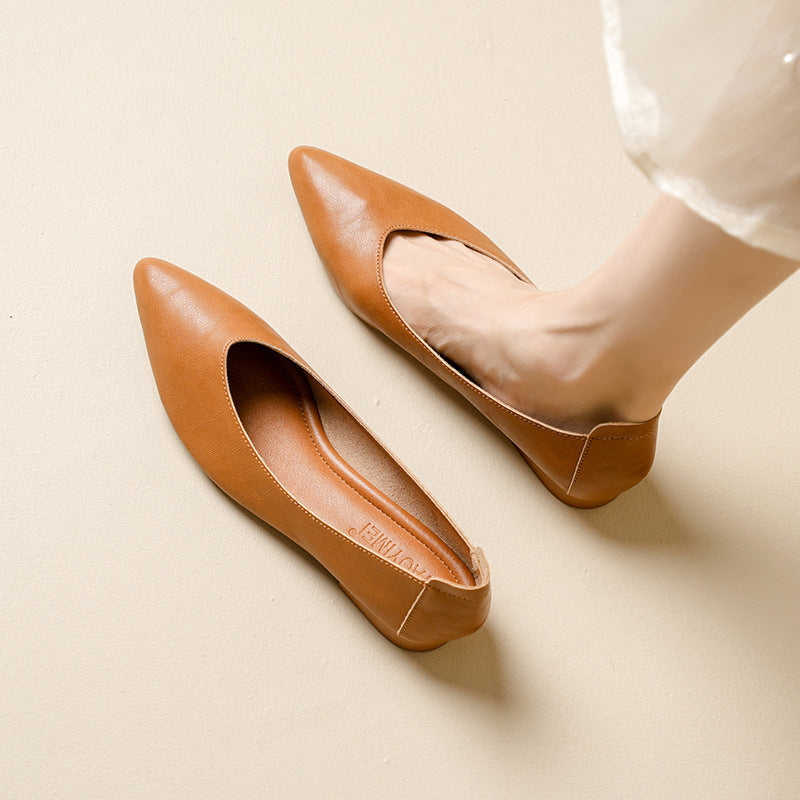 Escarpins Femme Cuir – Bout Pointu Talon Épais Confort