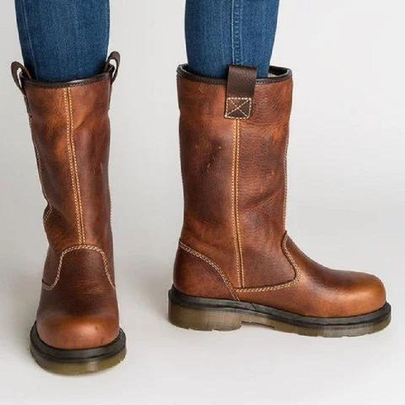 Botte Femme Mi-Mollet – Tige Pull-On, Bout Rond, Semelle Légère