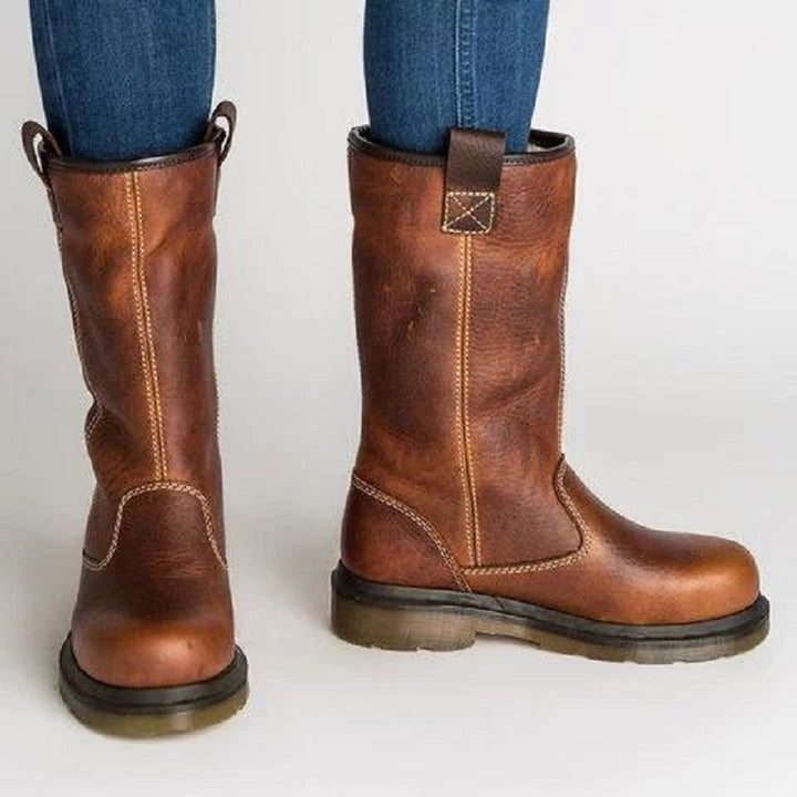 Botte Femme Mi-Mollet – Tige Pull-On, Bout Rond, Semelle Légère