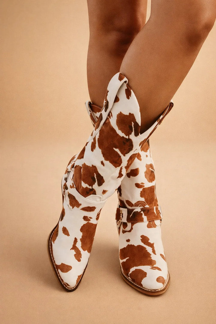 Bottes Western Femme – Tige Texturée Style Cuir, Bride Décorative