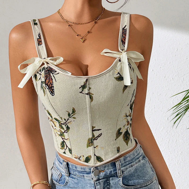 Gilet Femme Jacquard Fleuri – Coupe Cintrée, Liens à Nouer