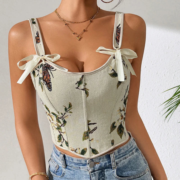 Gilet Femme Jacquard Fleuri – Coupe Cintrée, Liens à Nouer