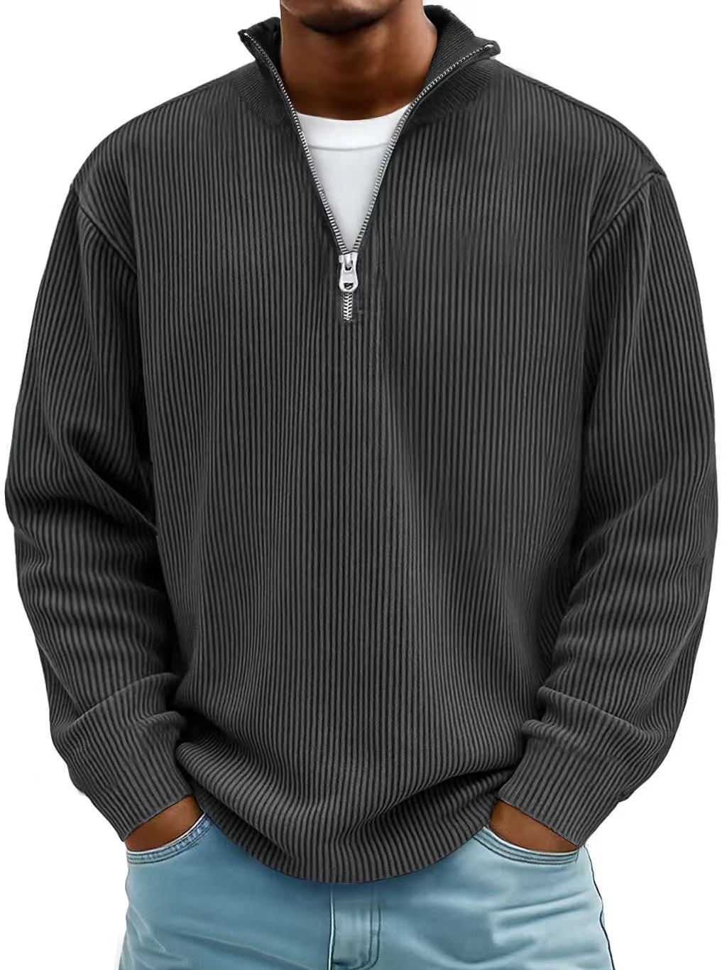 Herren-Pullover mit Stehkragen und Reißverschluss – gerippte Strickwaren, vielseitiger Look
