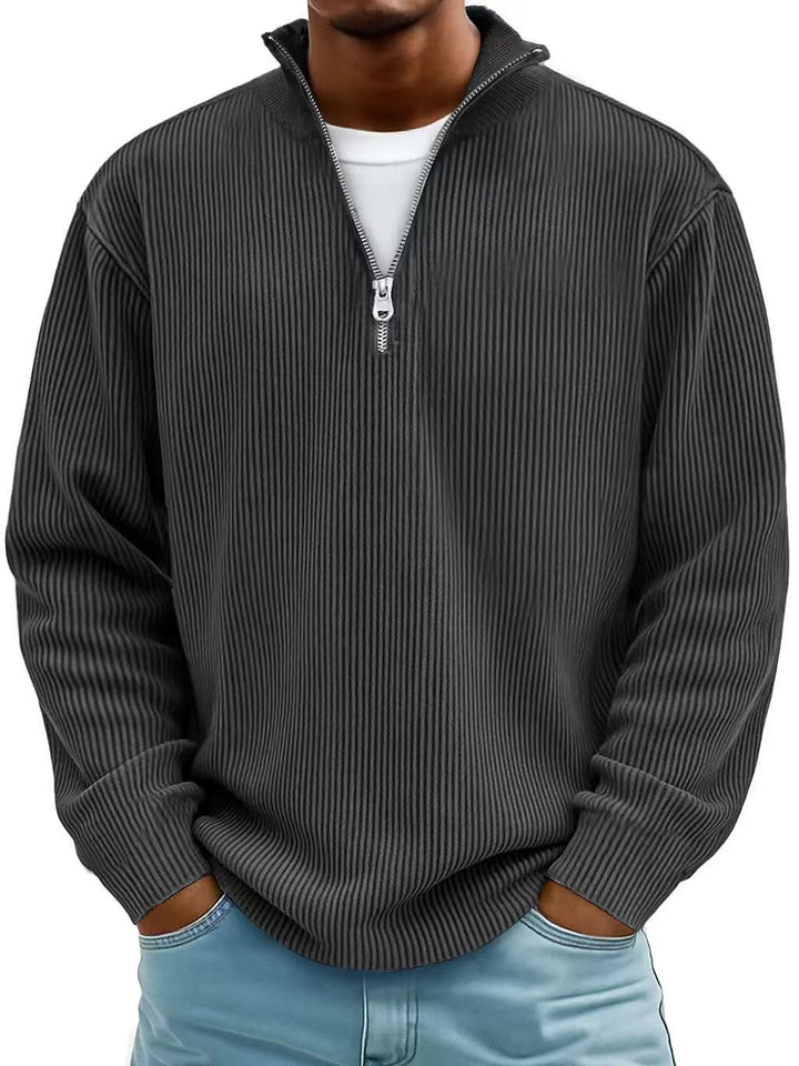 Herren-Pullover mit Stehkragen und Reißverschluss – gerippte Strickwaren, vielseitiger Look