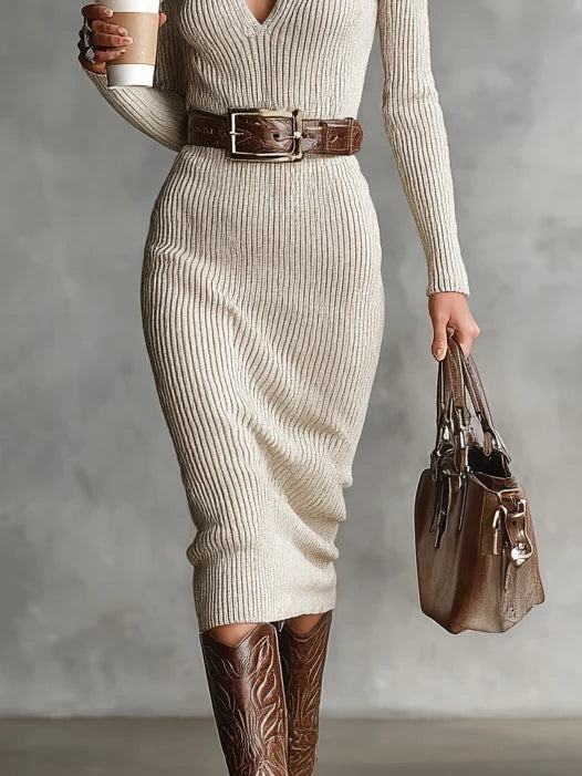 Elegantes, tailliertes Midikleid für Damen aus Strick – Taillierter Schnitt