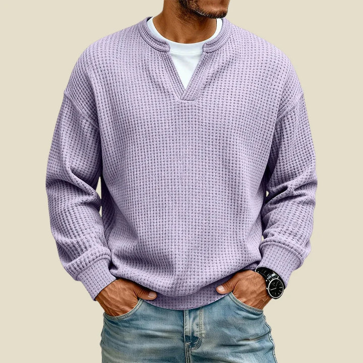 Sweatshirt Homme Maille Gaufrée – Coupe Décontractée Col V