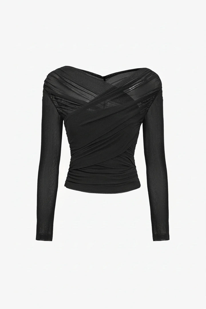 Top plisado de manga larga para mujer – Corte entallado elegante