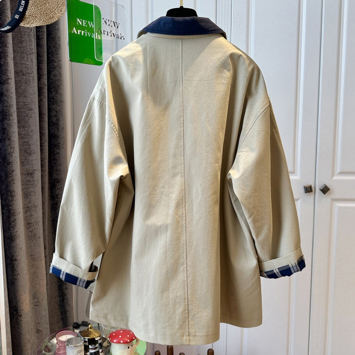 Trench Coat Femme Style Britannique – Détail Col Contrastant