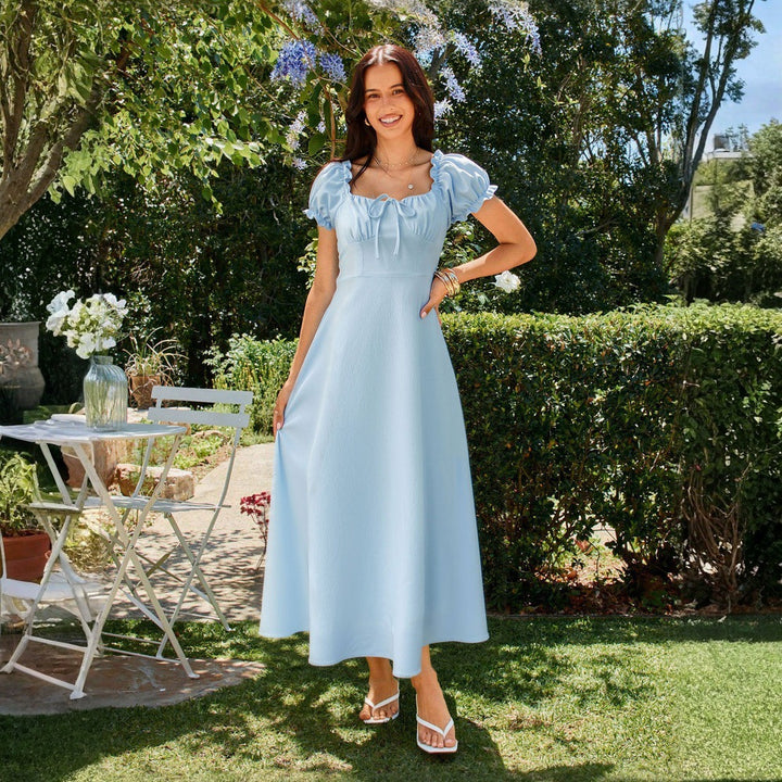 Robe Femme Midi – Encolure Carrée &amp; Taille Lacée