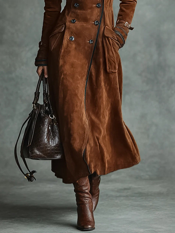 Langer Damenmantel aus Velourslederimitat – Moderne Silhouette mit Revers