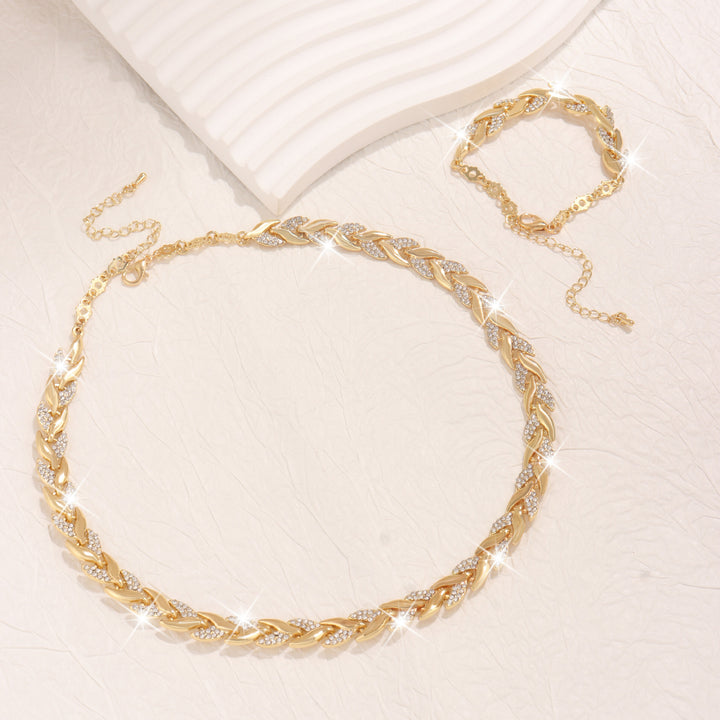 Collana Donna Foglia di Vetro e Bracciale – Dettaglio Elegante con Strass