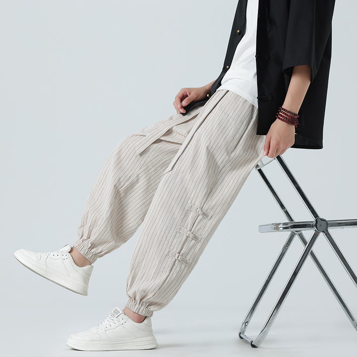 Pantalon Homme en Lin – Coupe Ample Inspiration Chinoise