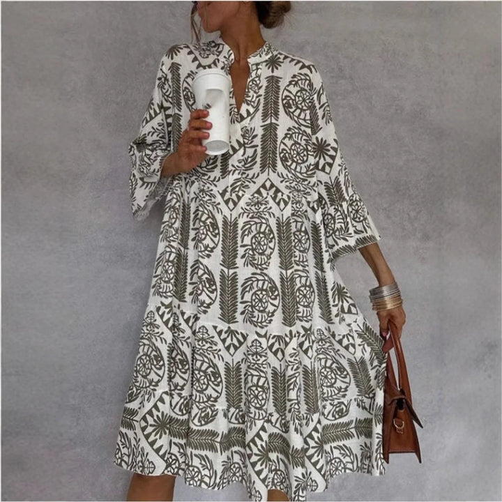 Vestito Donna Mini Stampa Botanica – Scollo Spacco, Silhouette Casual