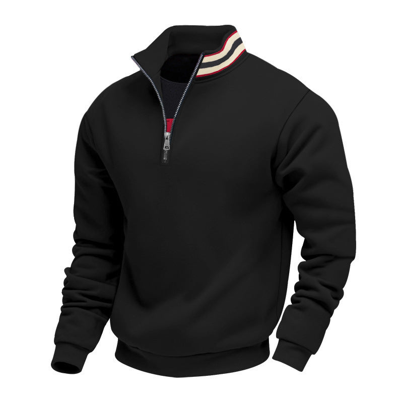 Herren-Pullover mit Schornsteinkragen und Reißverschluss – lockere Passform, Fleece-Innenfutter